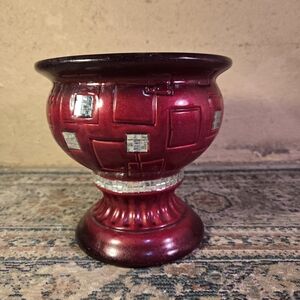 Vintage Decorative red glass compote vase with mosaic chips